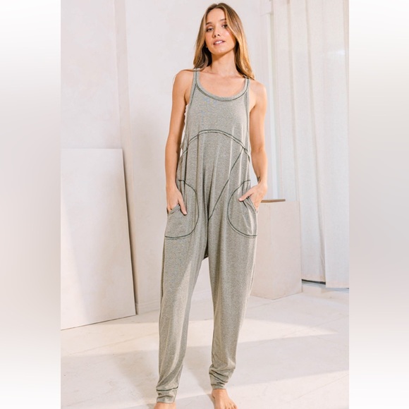 10 Boho Most Comfy Sleeveless Solid Harem Jumpsuit - Picture 2 of 4